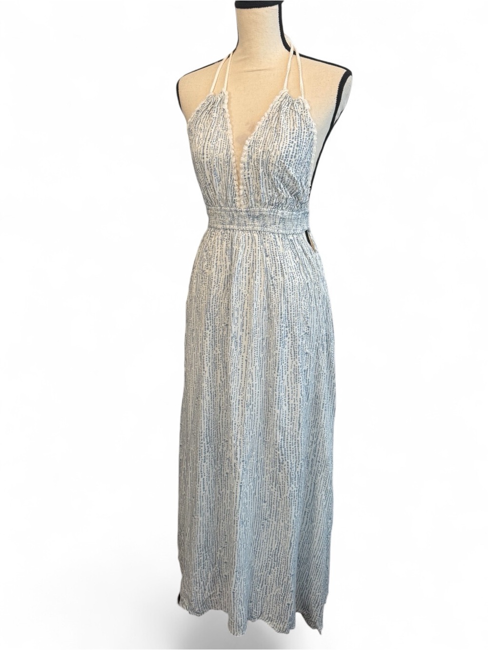 NWT Papermoon Halter Side Cut Out Open Back Maxi Blue Dress Women Small